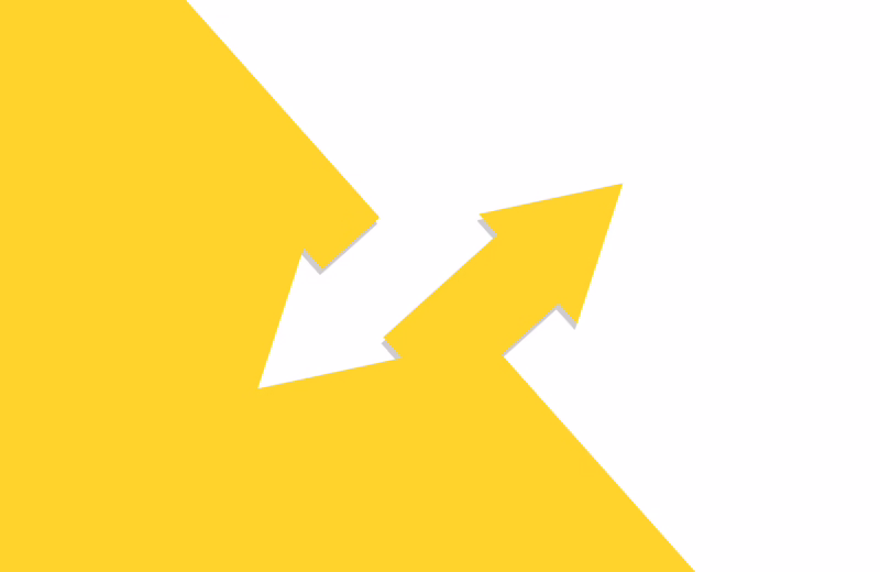 Abstract graphic featuring two large yellow arrows pointing upward toward the center, symbolizing comparison